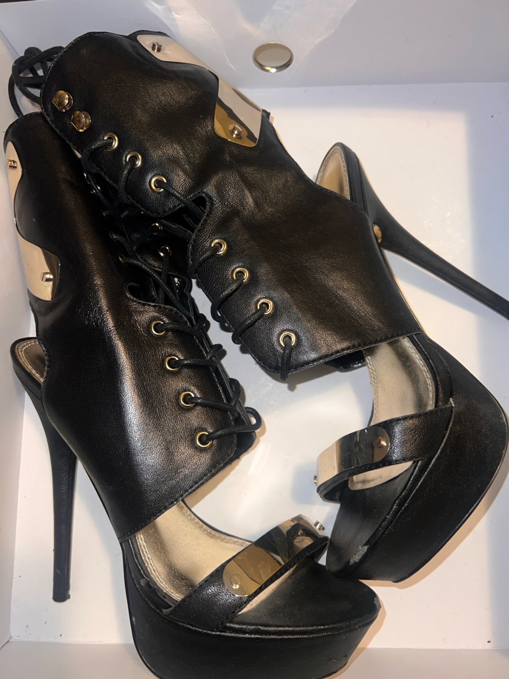 Black & Gold Lace-Up Platform Heels